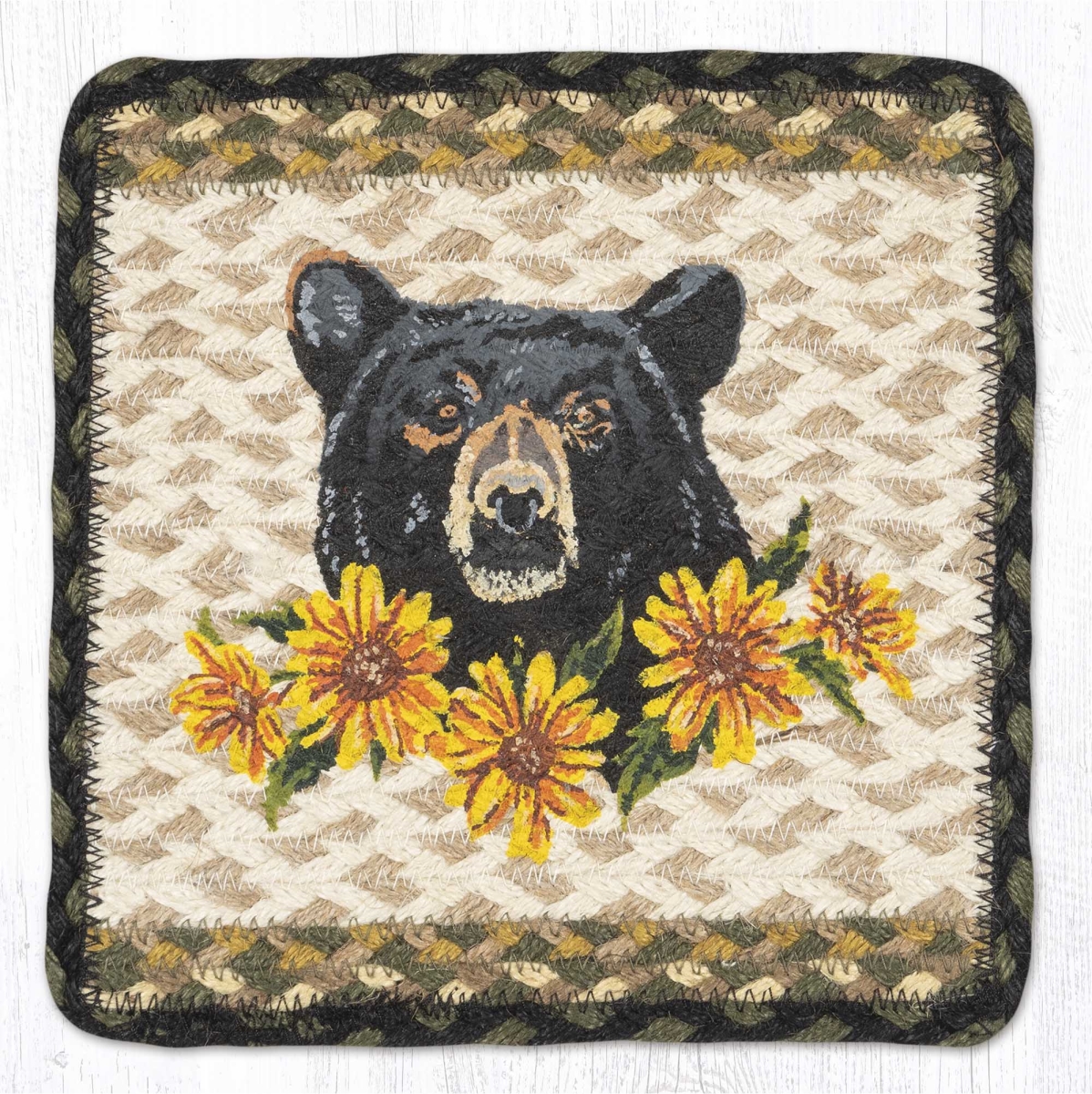 Picture of Earth Rug 59-TV116BF 10 x 10 in. PP-116 Bear Floral Printed Braided Square Trivet&#44; Multi Color