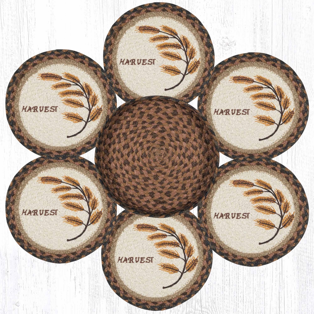 Picture of Earth Rug 56-802GW 10 x 10 in. TNB-802 Golden Wheat Braided Trivets in a Basket&#44; Multi Color