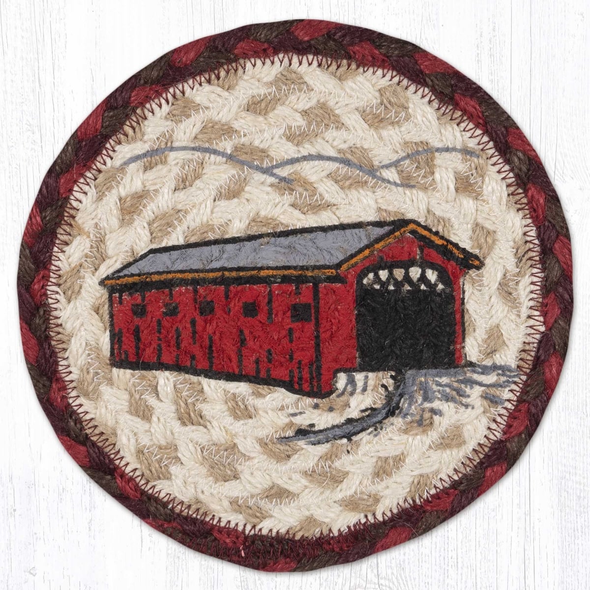 Picture of Earth Rug 79-417CB 7 x 7 in. Covered Bridge Braided Round Large Coaster, Multi Color