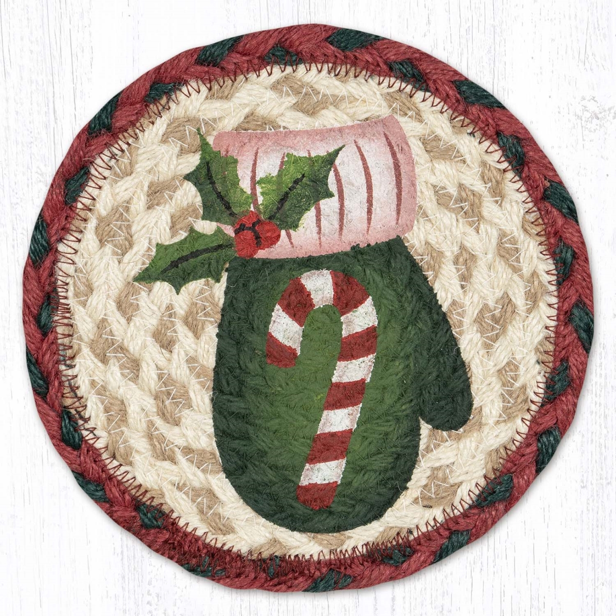 Picture of Earth Rug 79-875CCM 7 x 7 in. LC-875 Candy Cane Mitten Round Large Coaster