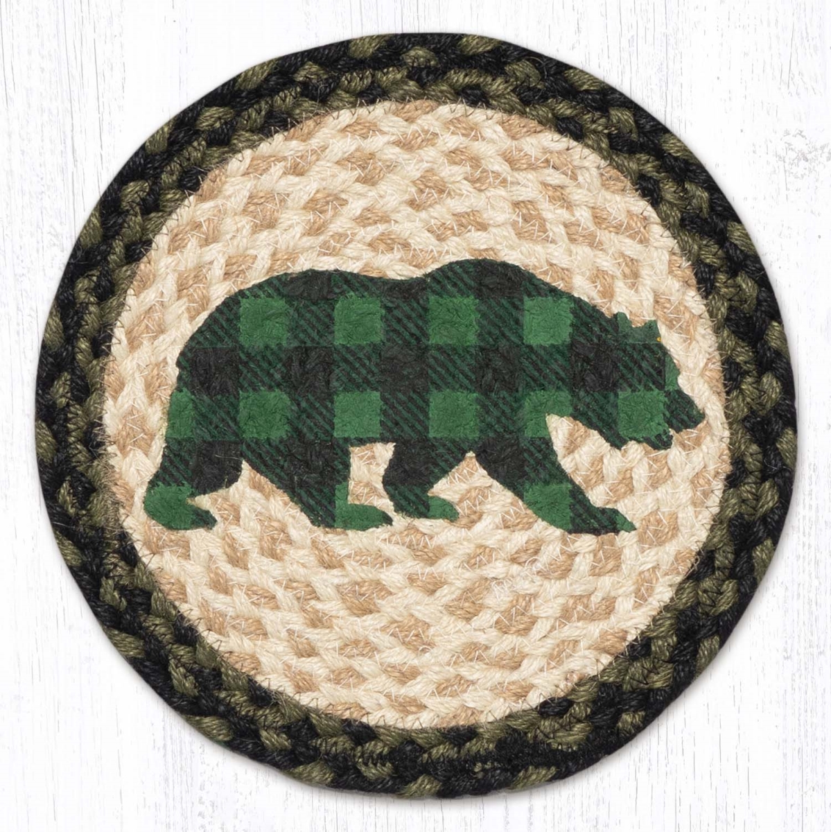 Picture of Earth Rug 80-116GPB 10 x 10 in. MSPR-116 Green Plaid Bear Printed Round Trivet