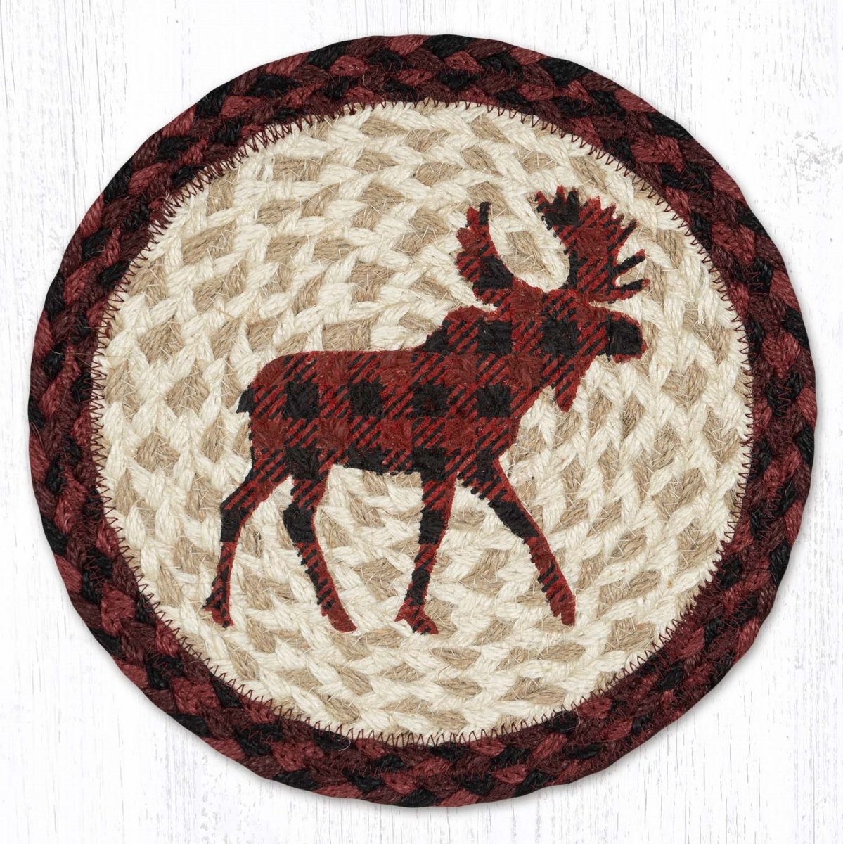 Picture of Earth Rug 80-864RPM 10 x 10 in. MSPR-864 Red Plaid Moose Printed Round Trivet