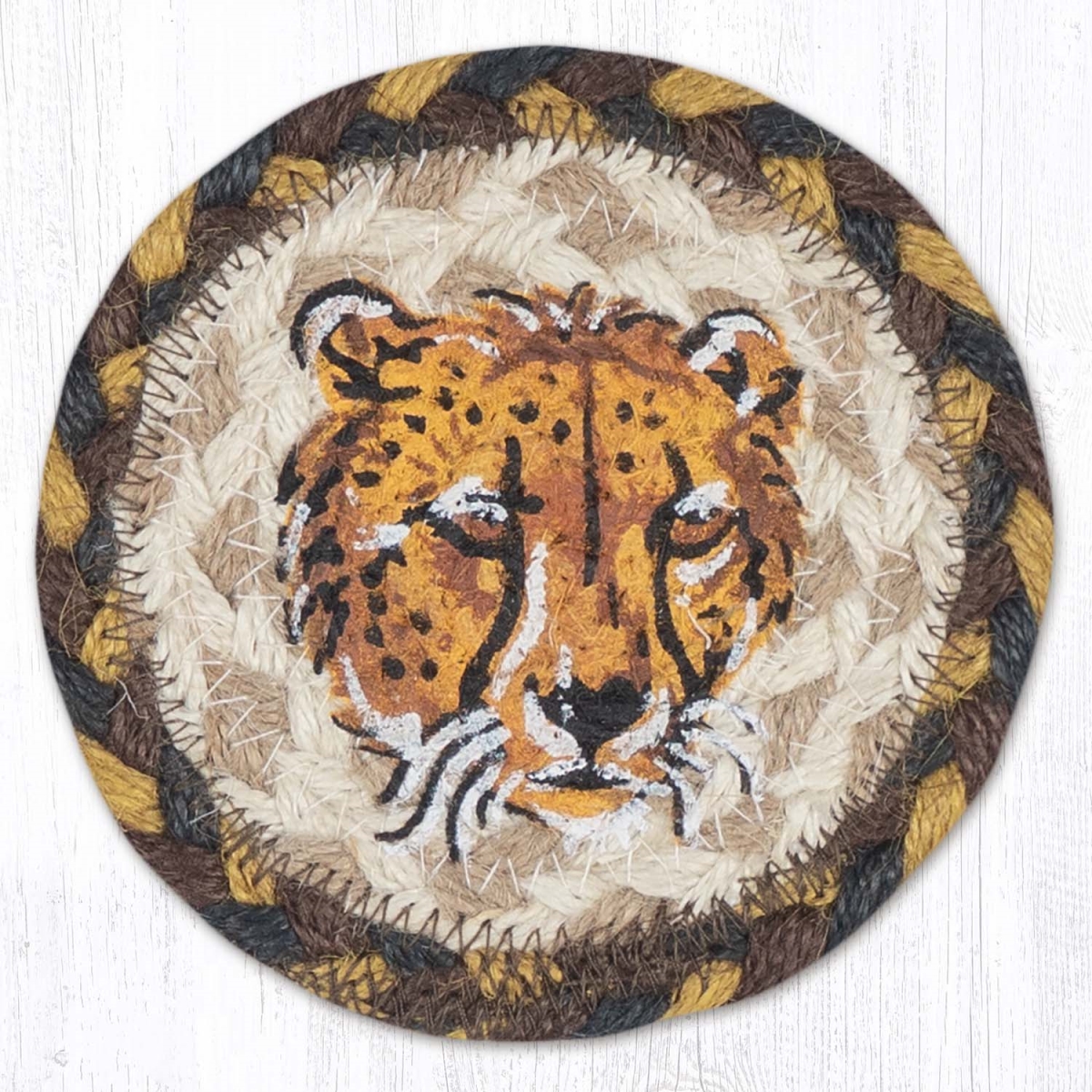 Picture of Earth Rug 31-IC051RC 5 x 5 in. Running Cheetah Printed Braided Coaster, Multi Color