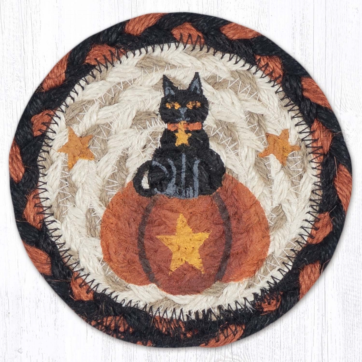 Picture of Earth Rug 31-IC222BCP 5 x 5 in. Black Cat Pumpkin Printed Braided Coaster, Multi Color