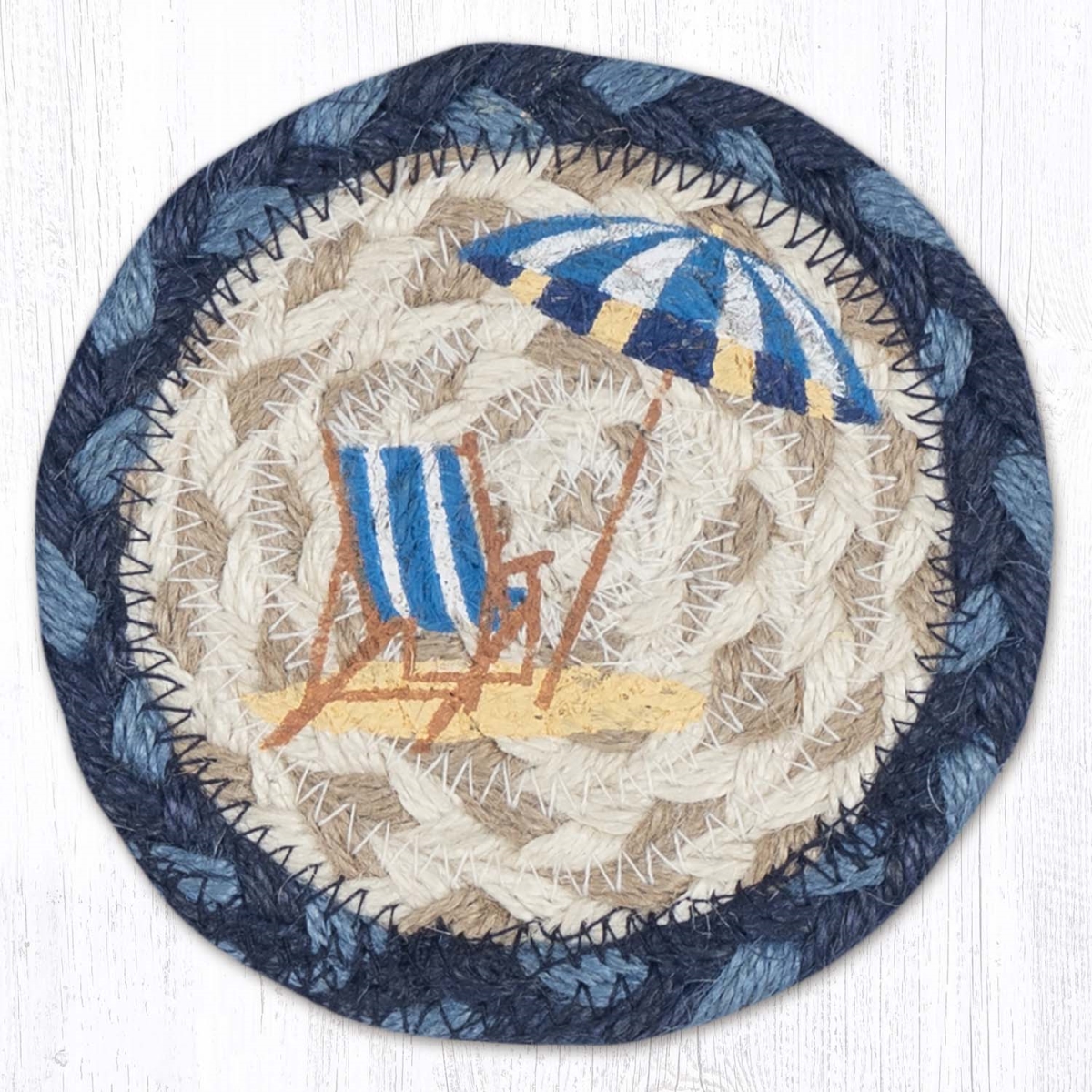 Picture of Earth Rug 31-IC362NBC 5 x 5 in. Navy Beach Chair Printed Braided Coaster, Multi Color