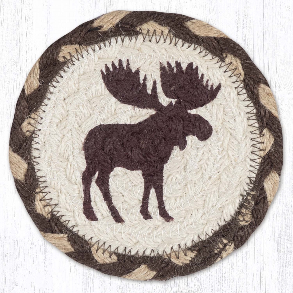 Picture of Earth Rug 31-IC518MC 5 x 5 in. Moose Crossing Printed Braided Coaster, Multi Color