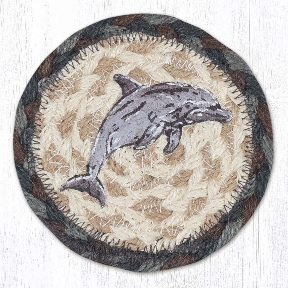 Picture of Earth Rug 31-IC895D 5 x 5 in. Dolphin Printed Braided Coaster, Multi Color