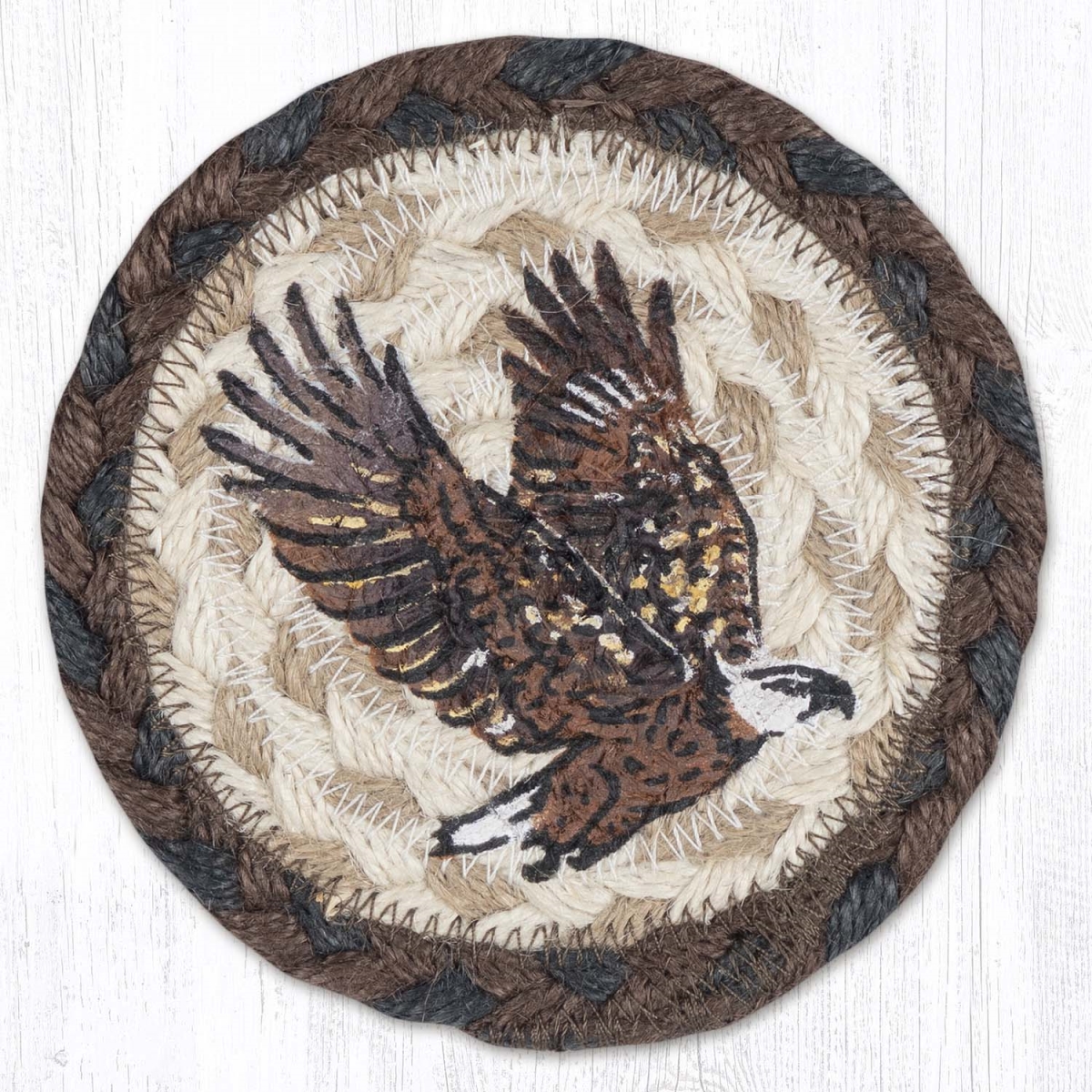 Picture of Earth Rug 31-IC899E 5 x 5 in. Eagle Printed Braided Coaster, Multi Color