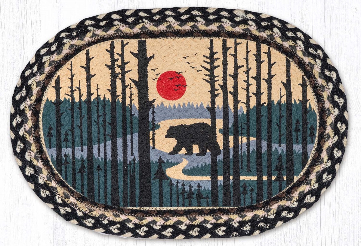 48-430BS 13 x 19 in. Bear Scene Braided Oval Placemat, Multi Color