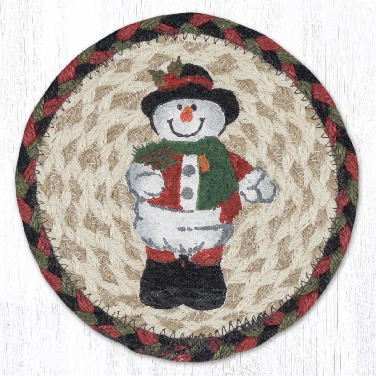 Picture of Earth Rug 79-081STH 7 x 7 in. Snowman in Top Hat Braided Round Large Coaster, Multi Color