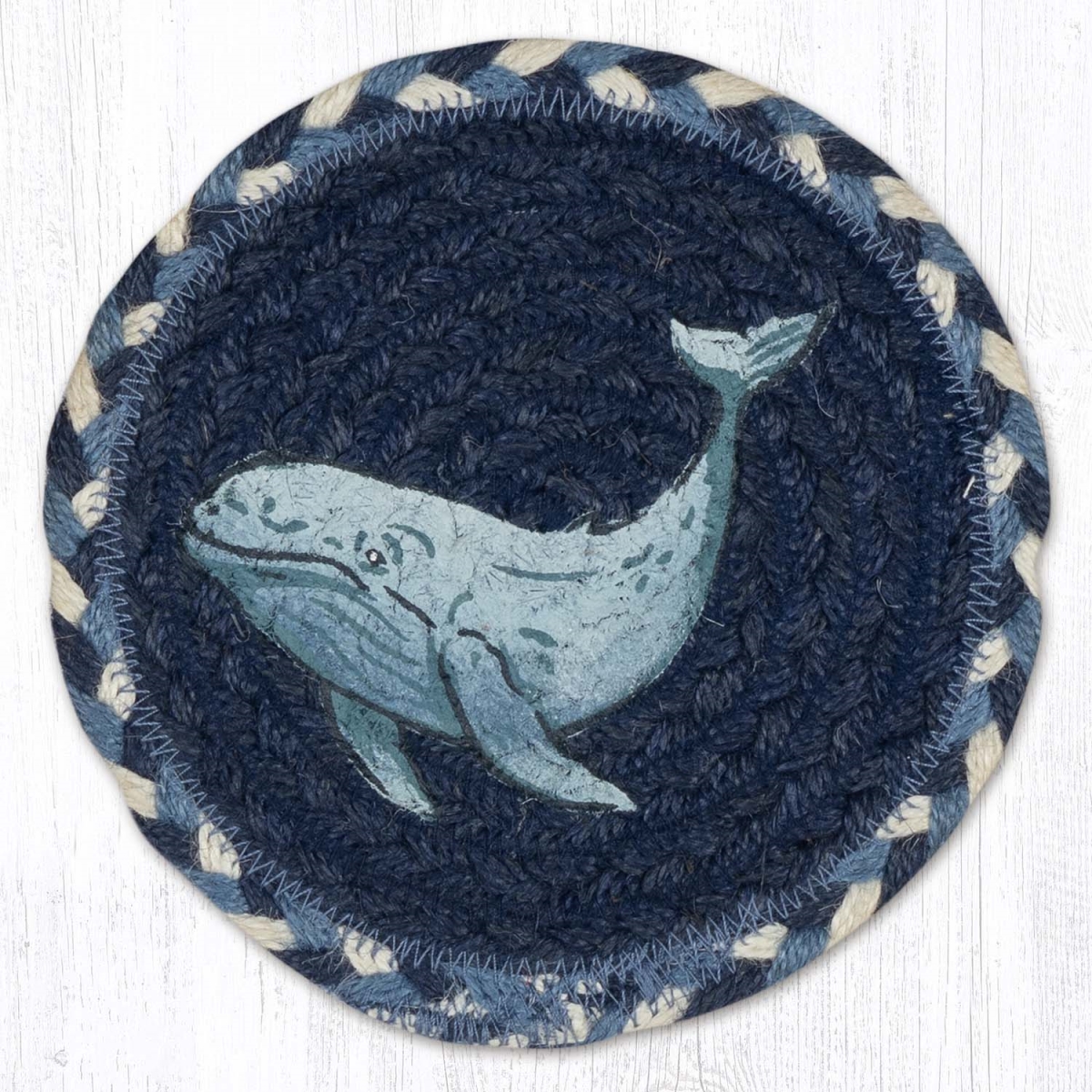 Picture of Earth Rug 79-525BW 7 x 7 in. Beluga Whale Braided Round Large Coaster, Multi Color