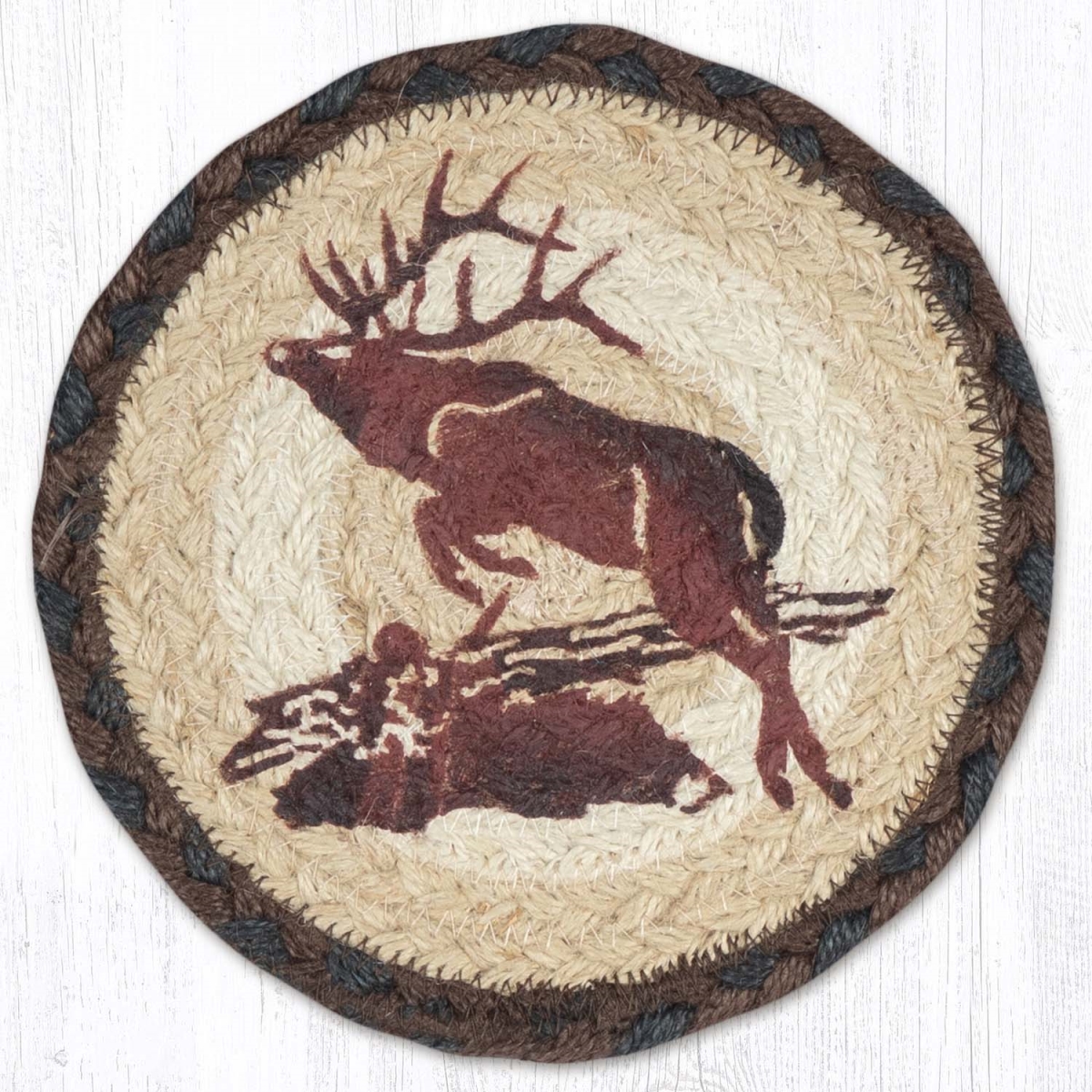 Picture of Earth Rug 79-899JE 7 x 7 in. Jumping Elk Braided Round Large Coaster, Multi Color