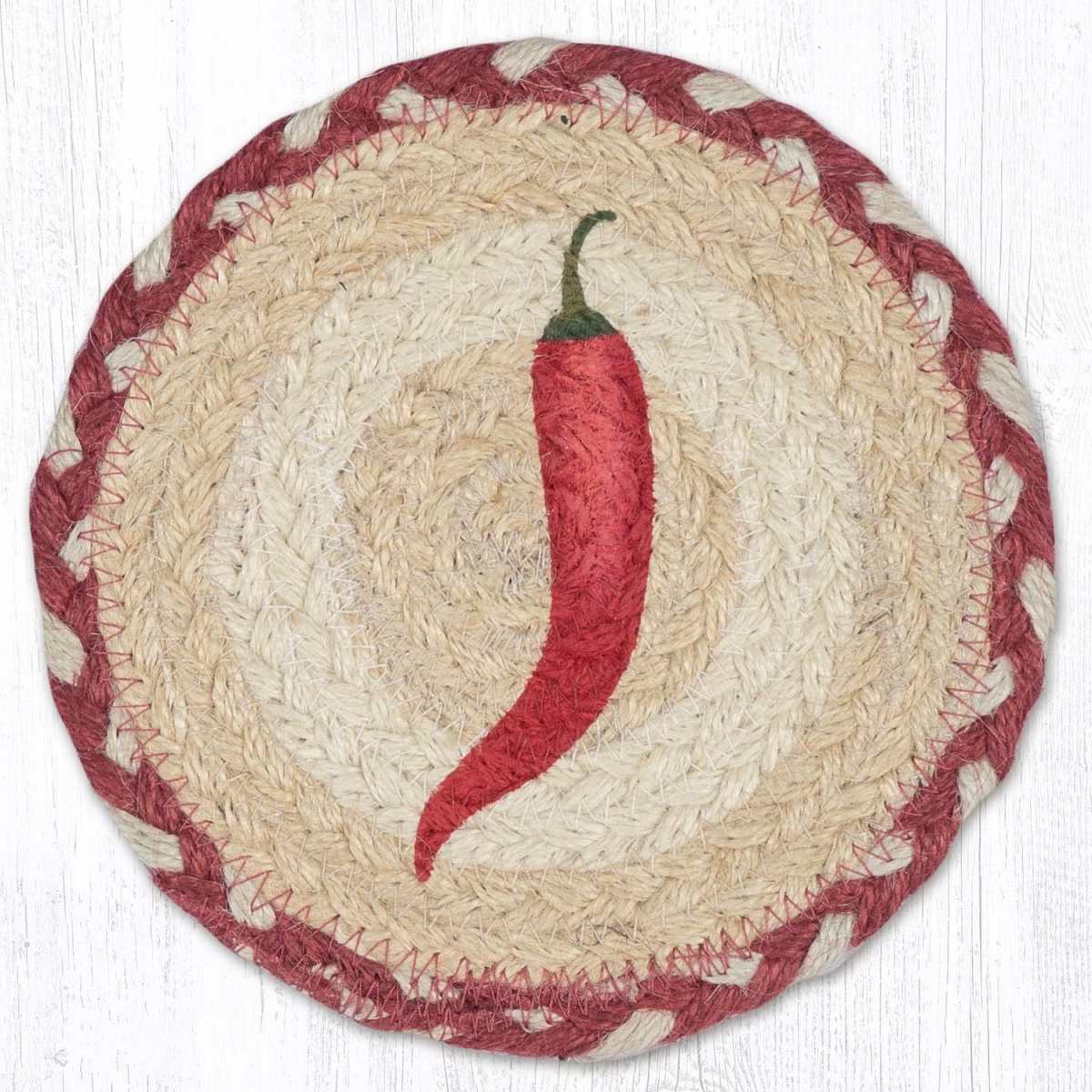 Picture of Earth Rug 79-916SCP 7 x 7 in. Single Chili Pepper Braided Round Large Coaster&#44; Multi Color