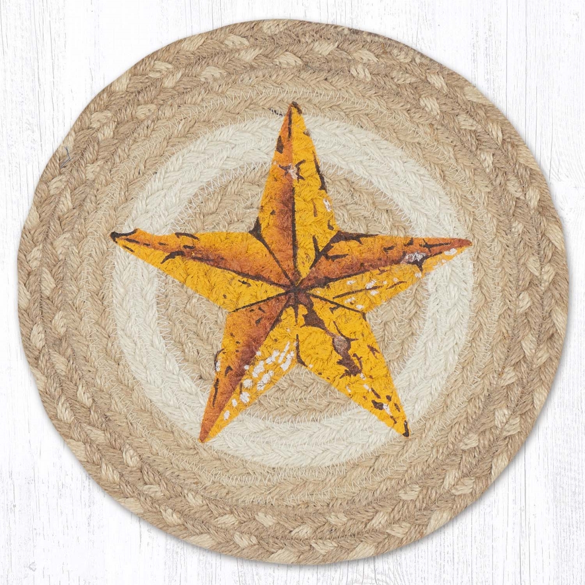 Picture of Earth Rug 80-776YS 10 x 10 in. MSPR-776 Yellow Star Printed Braided Round Trivet&#44; Multi Color