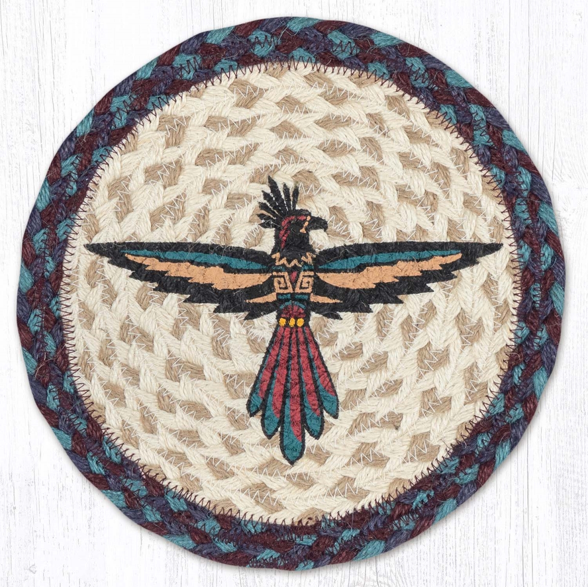 Picture of Earth Rug 80-917T 10 x 10 in. MSPR-917 Thunderbird Printed Braided Round Trivet&#44; Multi Color