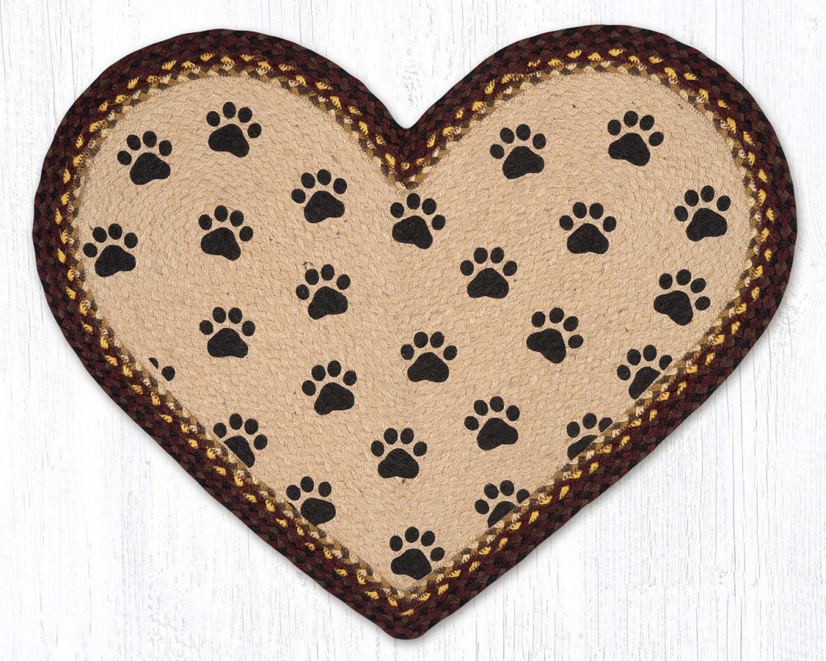 10-HP371CP 20 x 30 in. Cat Paw Print Braided Heart Shaped Rug, Buttermilk & Cranberry