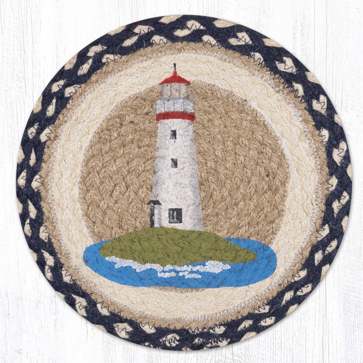 Picture of Earth Rug 80-830WL 10 x 10 in. MSPR-830 White Lighthouse Printed Braided Round Trivet&#44; Multi Color