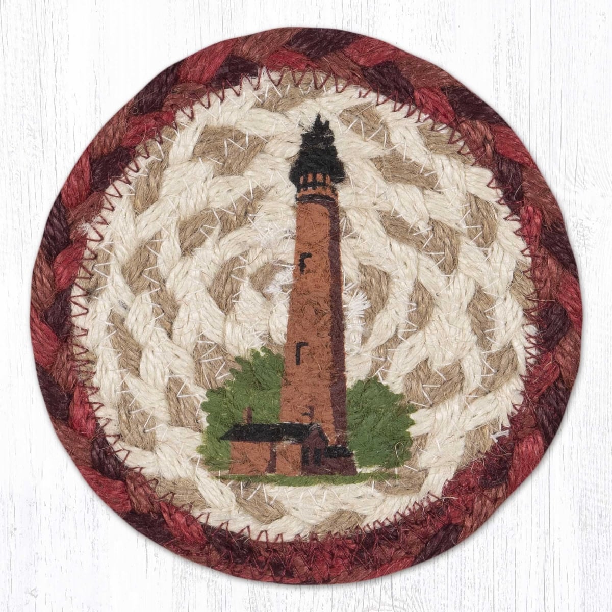 31-IC390CL 5 x 5 in. Currituck Lighthouse Printed Braided Coaster, Multi Color