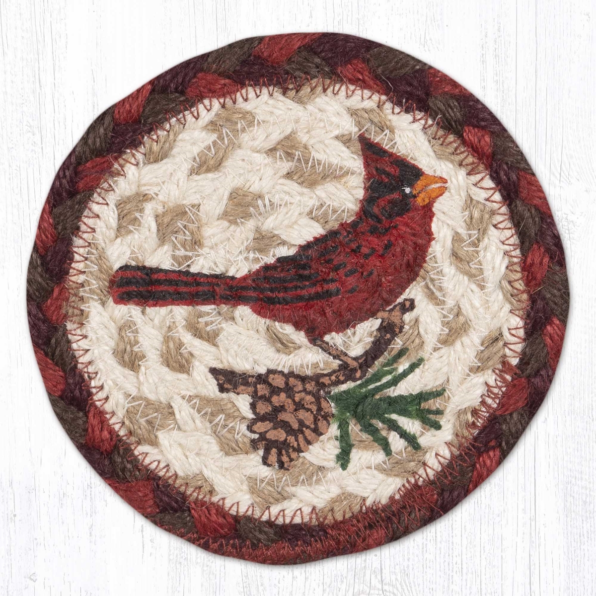 Picture of Earth Rug 31-IC417CP 5 x 5 in. Cardinal Pinecone Printed Braided Coaster, Multi Color