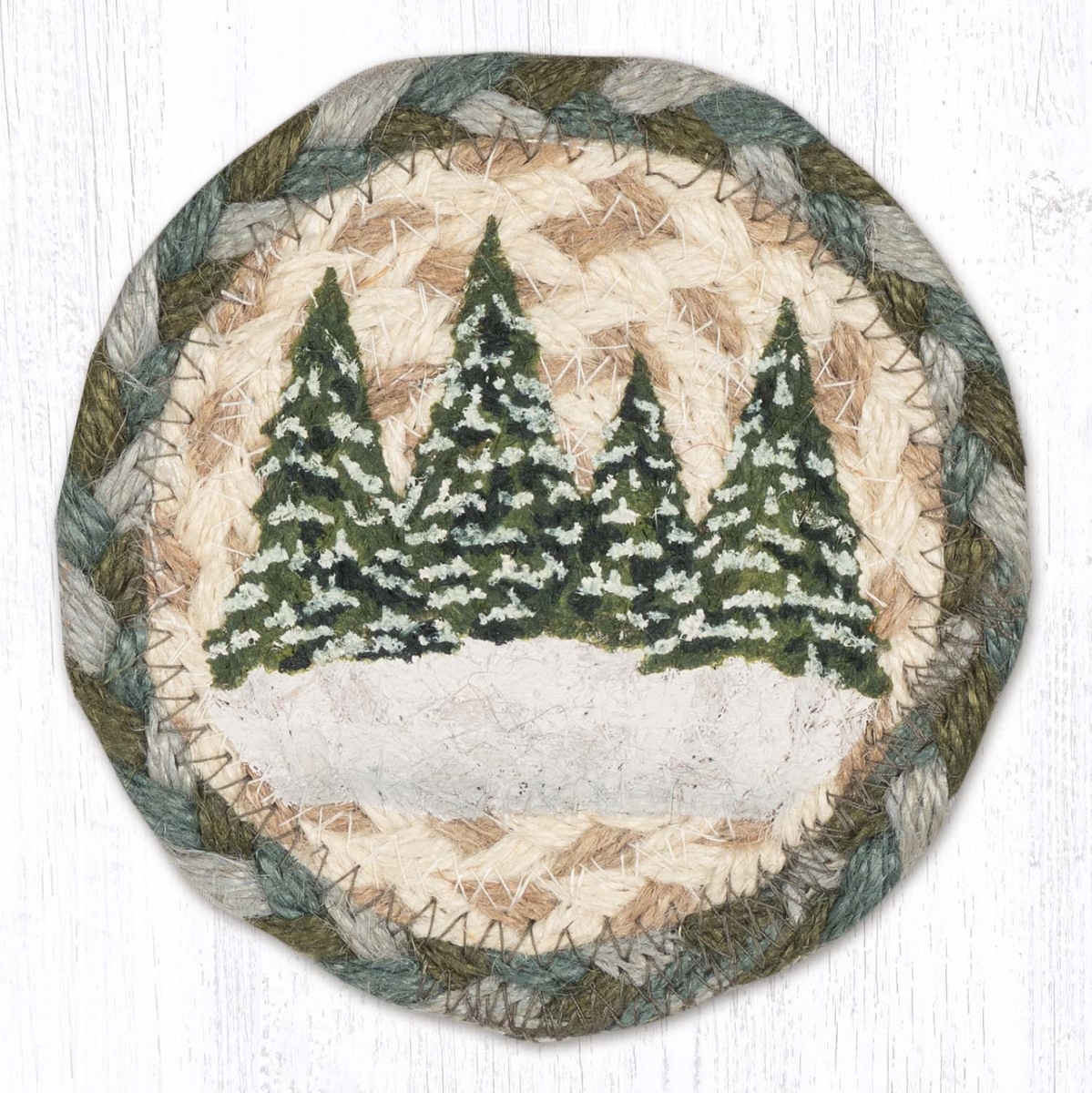 Picture of Earth Rug 31-IC419HVT 5 x 5 in. Holiday Village Trees Printed Braided Coaster, Multi Color