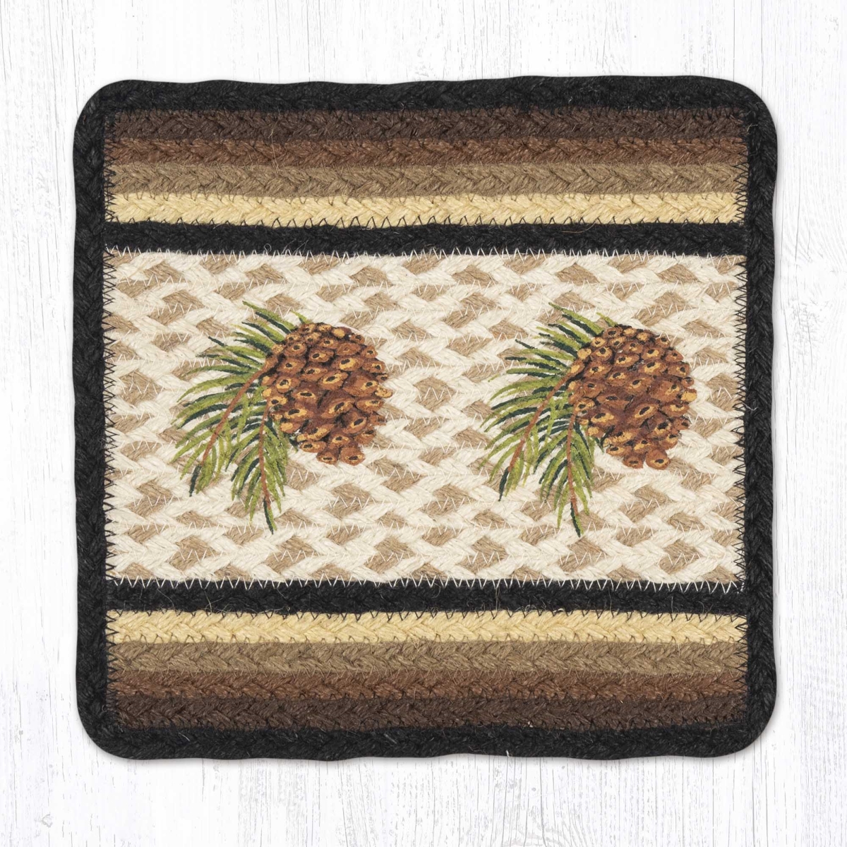 Picture of Earth Rug 59-TVV783P 10 x 10 in. V-783 Pinecone Printed Braided Square Trivet&#44; Multi Color