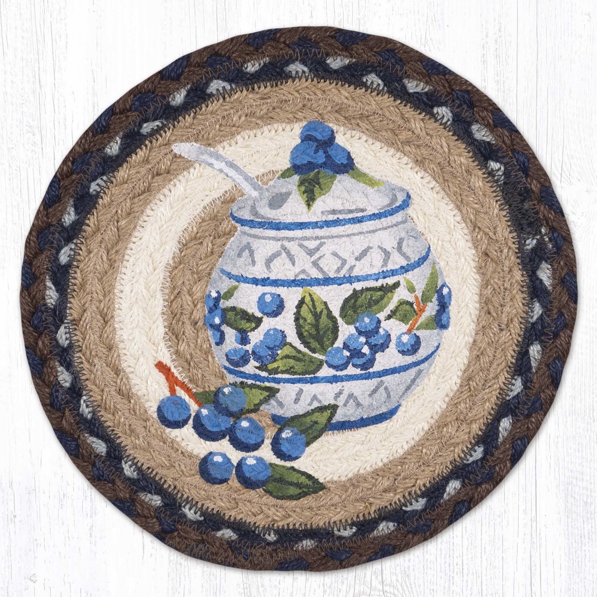 Picture of Earth Rug 80-312JJBB 10 x 10 in. MSPR-312 Jam Jar Blueberry Printed Braided Round Trivet&#44; Multi Color