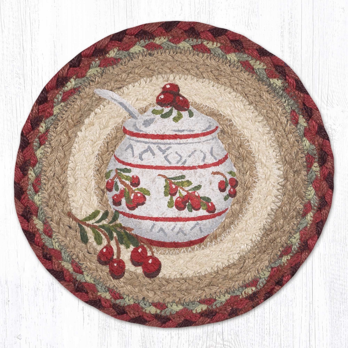 Picture of Earth Rug 80-390JJC 10 x 10 in. MSPR-390 Jam Jar Cranberry Printed Braided Round Trivet&#44; Multi Color