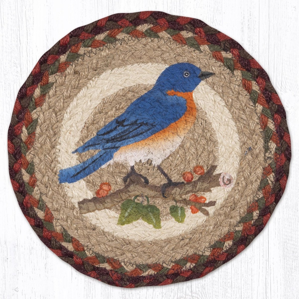 Picture of Earth Rug 80-417B 10 x 10 in. MSPR-417 Bluebird Printed Braided Round Trivet&#44; Multi Color