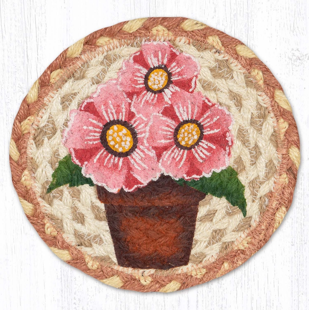 Picture of Earth Rug 79-883PF 7 x 7 in. LC-883 Pink Flowers in Pot Round Large Coaster