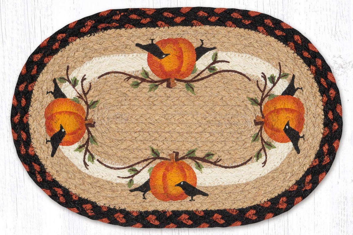 Picture of Earth Rug 81-222PC 10 x 15 in. MSP-222 Pumpkin Crow Printed Oval Swatch Rug