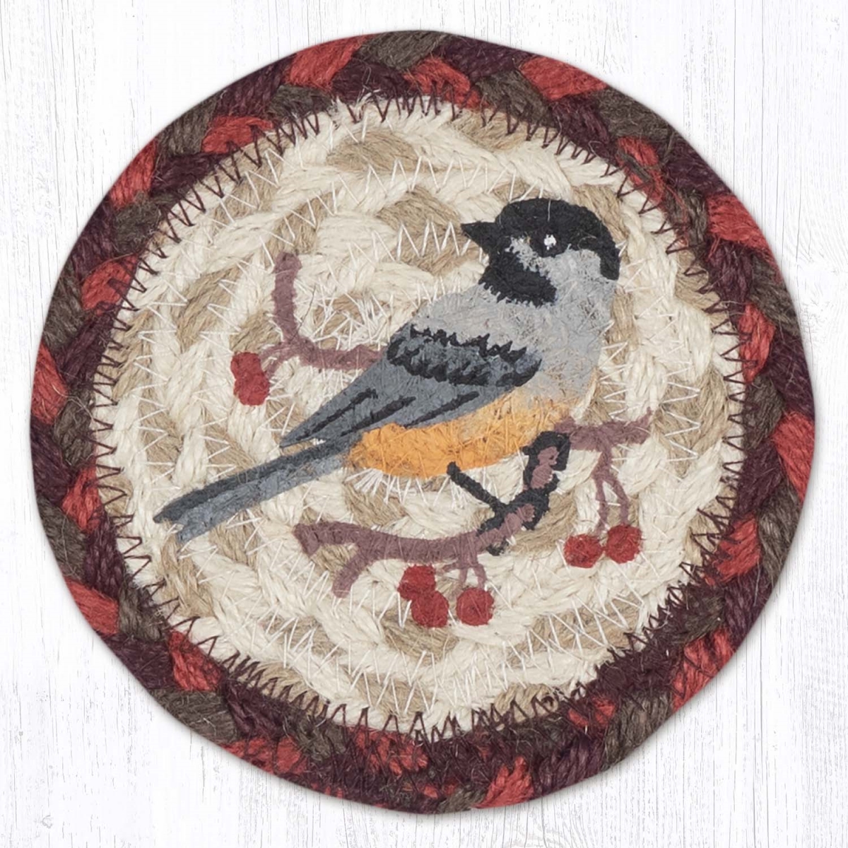 Picture of Earth Rug 31-IC417CH 5 x 5 in. Chickadee Printed Braided Coaster, Multi Color