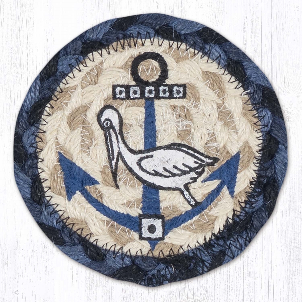 Picture of Earth Rug 31-IC443CPA 5 x 5 in. Coastal Pelican on Anchor Printed Braided Coaster, Multi Color