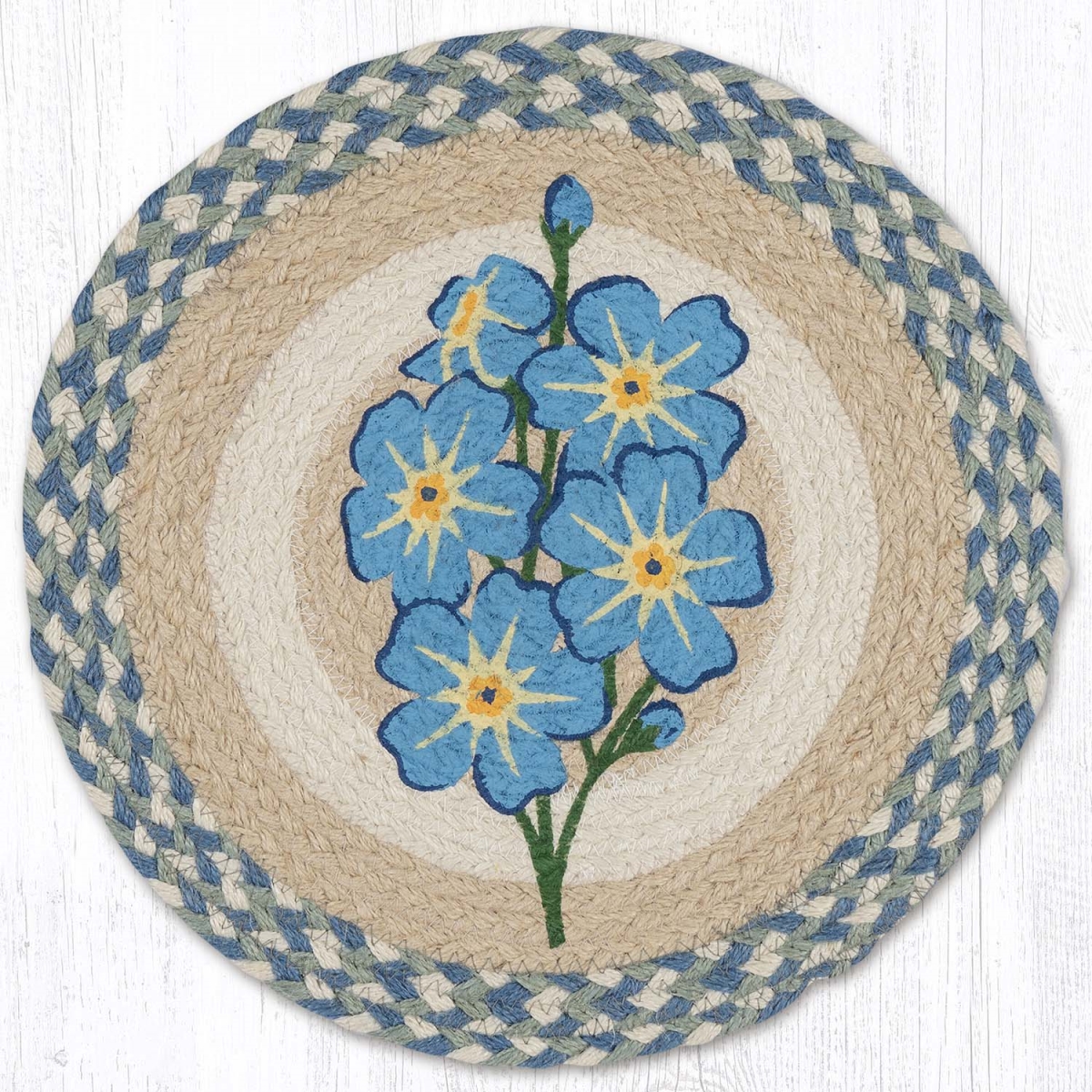 Picture of Earth Rug 57-363FMN 15 x 15 in. Forget Me Not Printed Braided Round Placemat&#44; Multi Color