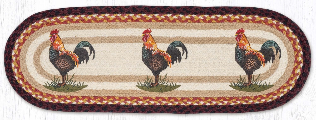 Picture of Earth Rug 68-471RR 13 x 36 in. Rustic Rooster Braided Oval Table Runner, Burgundy & Mustard