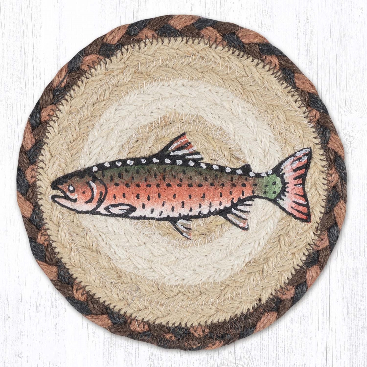 Picture of Earth Rug 79-010RS 7 x 7 in. Red Salmon Braided Round Large Coaster, Multi Color