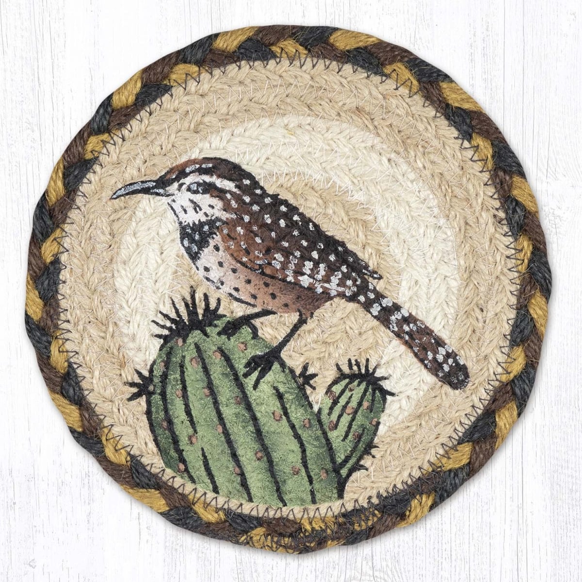Picture of Earth Rug 79-051CWB 7 x 7 in. Cactus Wren Bird Braided Round Large Coaster, Multi Color