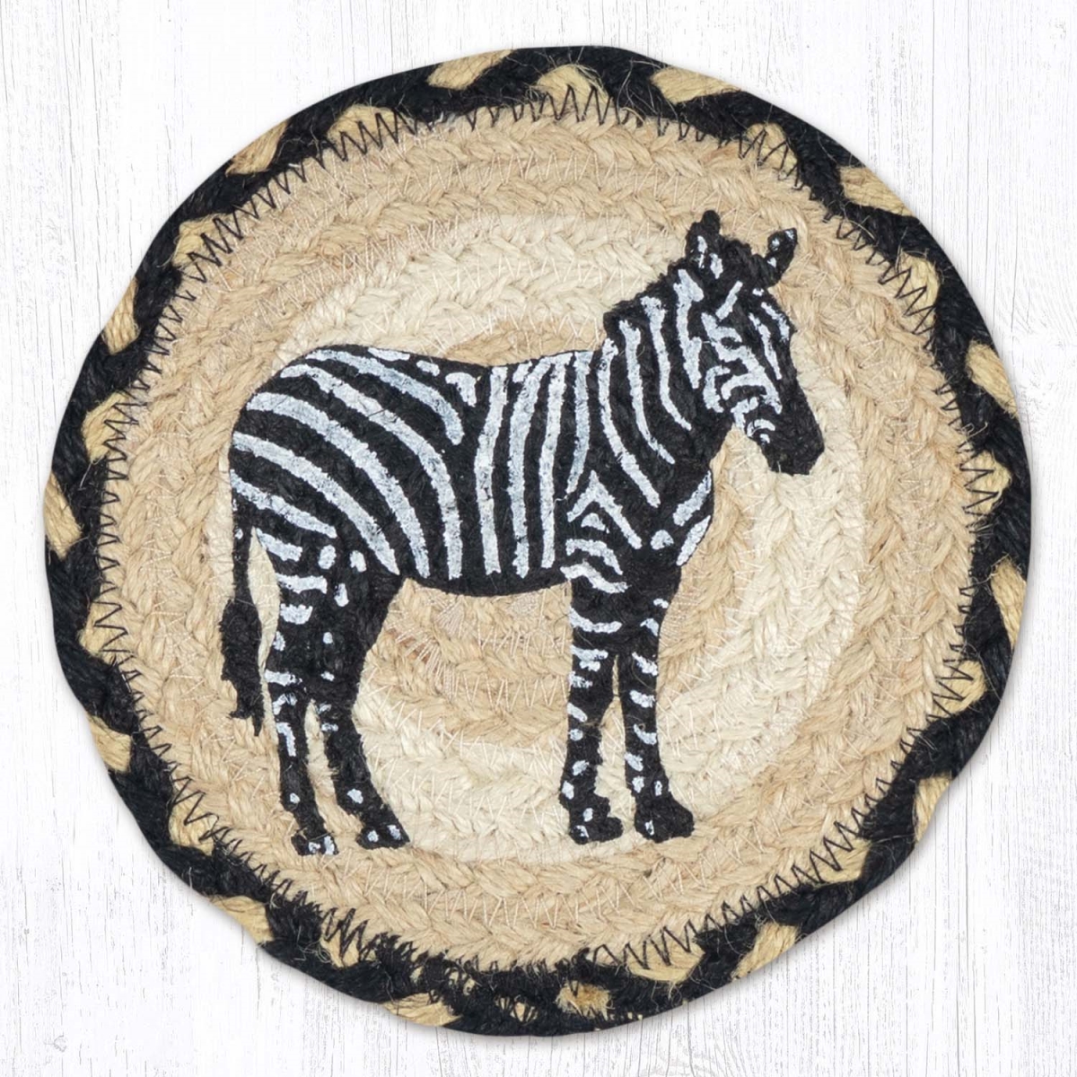 Picture of Earth Rug 79-123ZS 7 x 7 in. Zebra Silhouette Braided Round Large Coaster, Multi Color