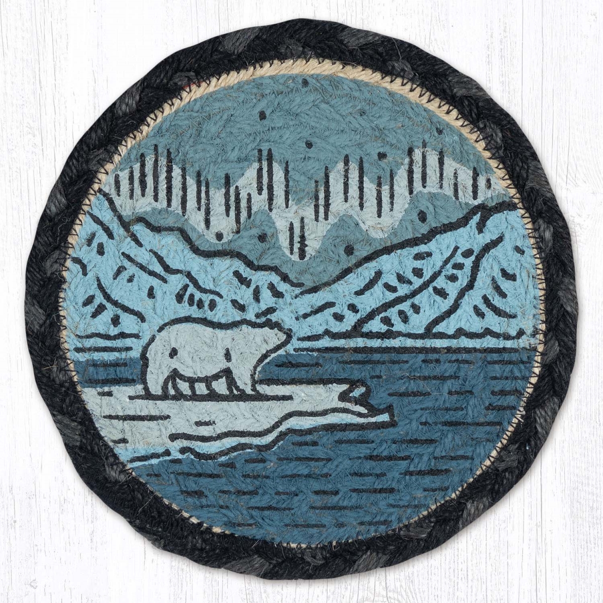 Picture of Earth Rug 79-238AB 7 x 7 in. Arctic Bear Braided Round Large Coaster, Multi Color