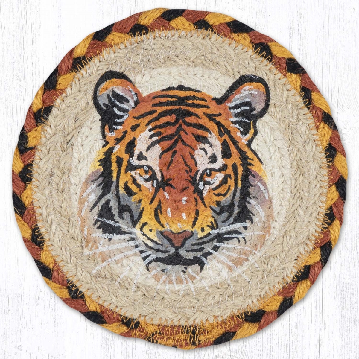 Picture of Earth Rug 79-927BT 7 x 7 in. Bengal Tiger Braided Round Large Coaster&#44; Multi Color