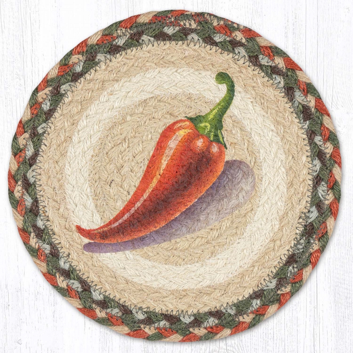 Picture of Earth Rug 80-417CPE 10 x 10 in. MSPR-417 Chili Pepper Printed Braided Round Trivet&#44; Multi Color