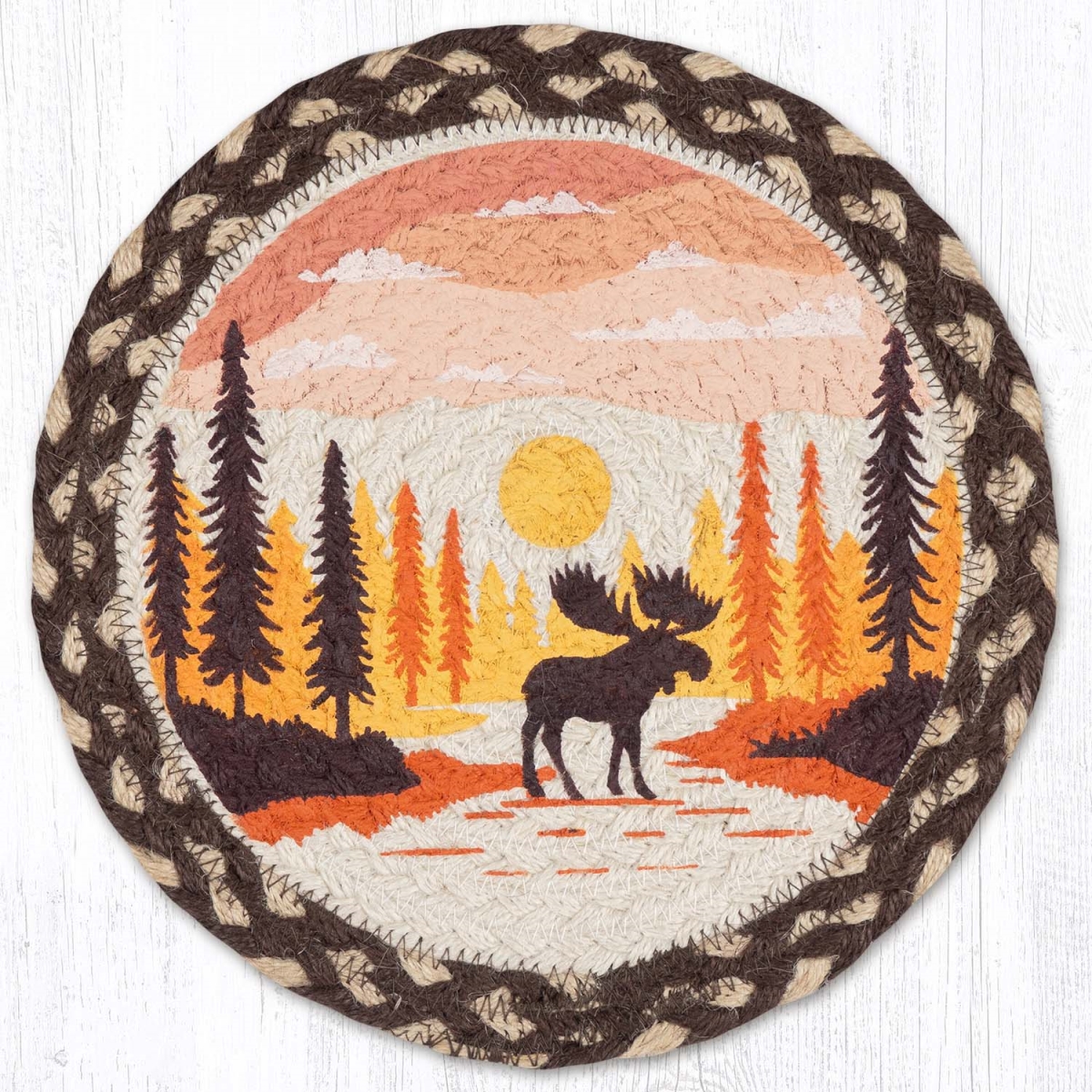 Picture of Earth Rug 80-518MC 10 x 10 in. MSPR-518 Moose Crossing Printed Braided Round Trivet, Multi Color
