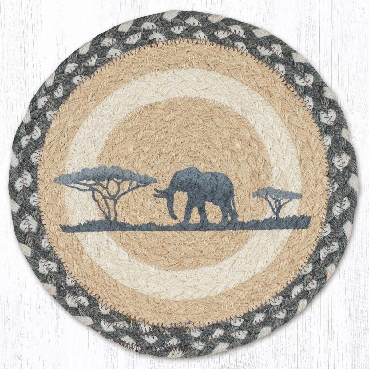 Picture of Earth Rug 80-890E 10 x 10 in. MSPR-890 Elephant Printed Braided Round Trivet, Multi Color