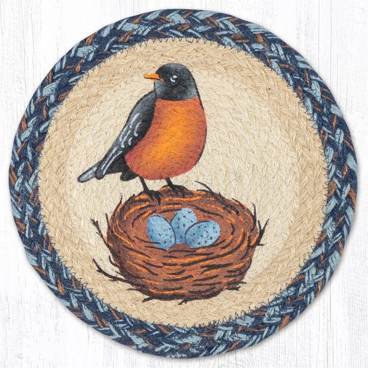 Picture of Earth Rug 80-9-119RN 10 x 10 in. MSPR-9-119 Robin with Nest Printed Braided Round Trivet&#44; Multi Color