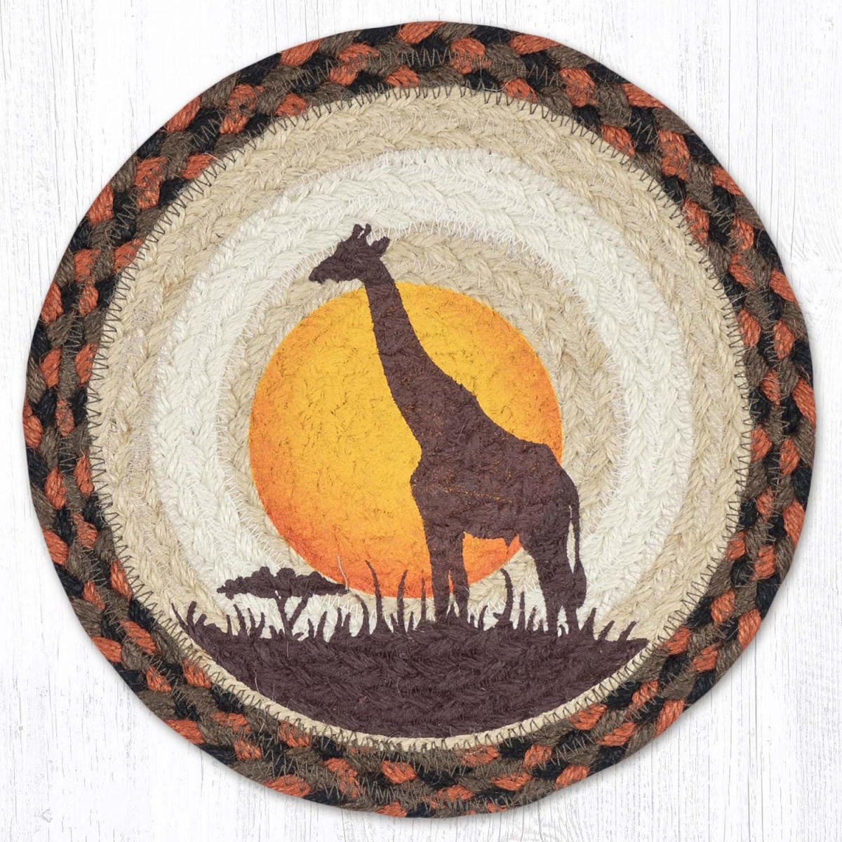 Picture of Earth Rug 80-919G 10 x 10 in. MSPR-919 Giraffe Printed Braided Round Trivet&#44; Multi Color