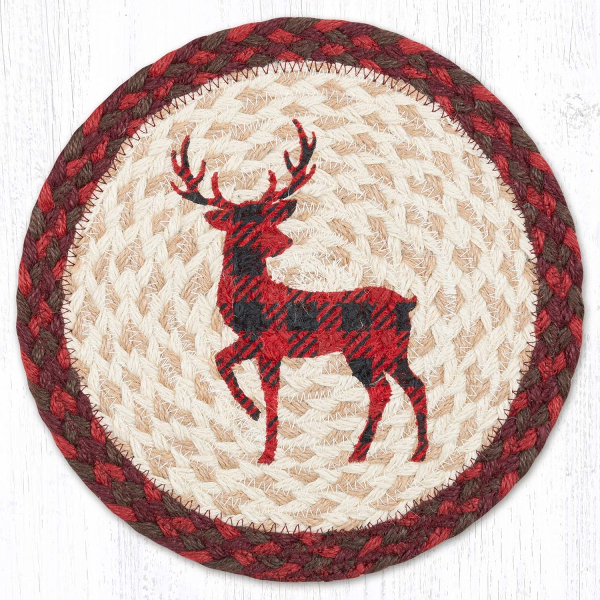 Picture of Earth Rug 80-864RPD 10 x 10 in. MSPR-864 Red Plaid Deer Printed Braided Round Trivet&#44; Multi Color