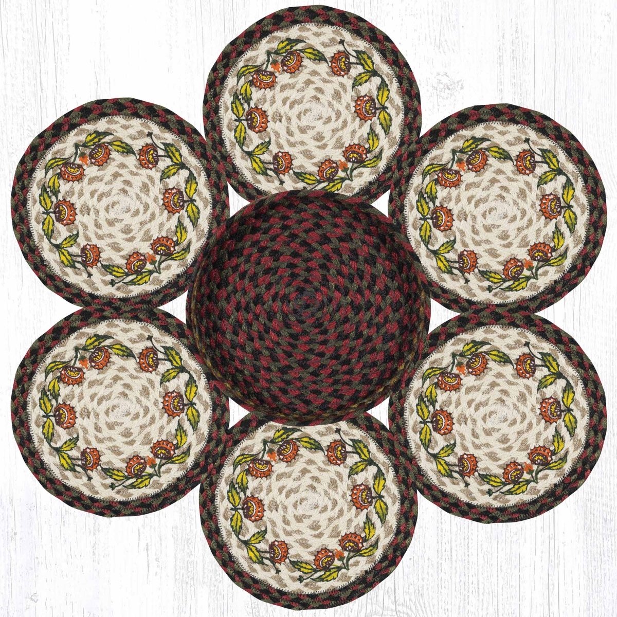 Picture of Earth Rug 56-081HF 10 x 10 in. TNB-81 Holiday Floral Braided Trivets in a Basket&#44; Multi Color