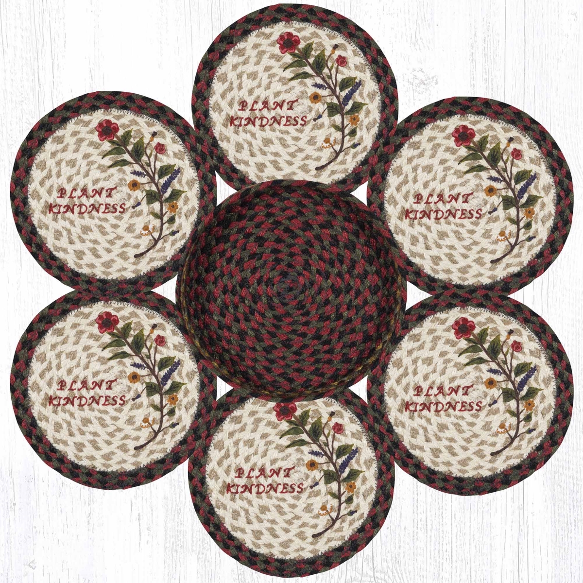 Picture of Earth Rug 56-081PK 10 x 10 in. TNB-81 Plant Kindness Braided Trivets in a Basket&#44; Multi Color