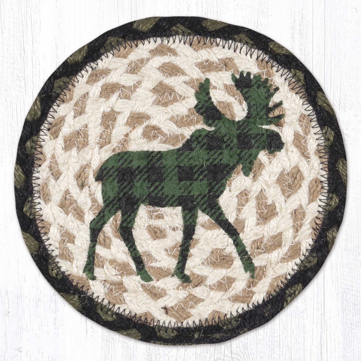Picture of Earth Rug 79-116GPM 7 x 7 in. Green Plaid Moose Braided Round Large Coaster, Multi Color