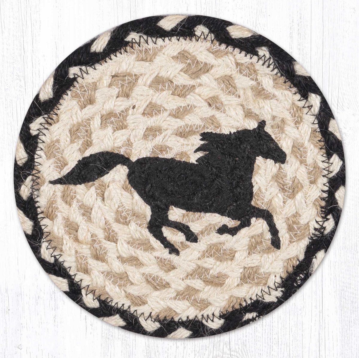 Picture of Earth Rug 79-430BH 7 x 7 in. Black Horse Braided Round Large Coaster, Multi Color