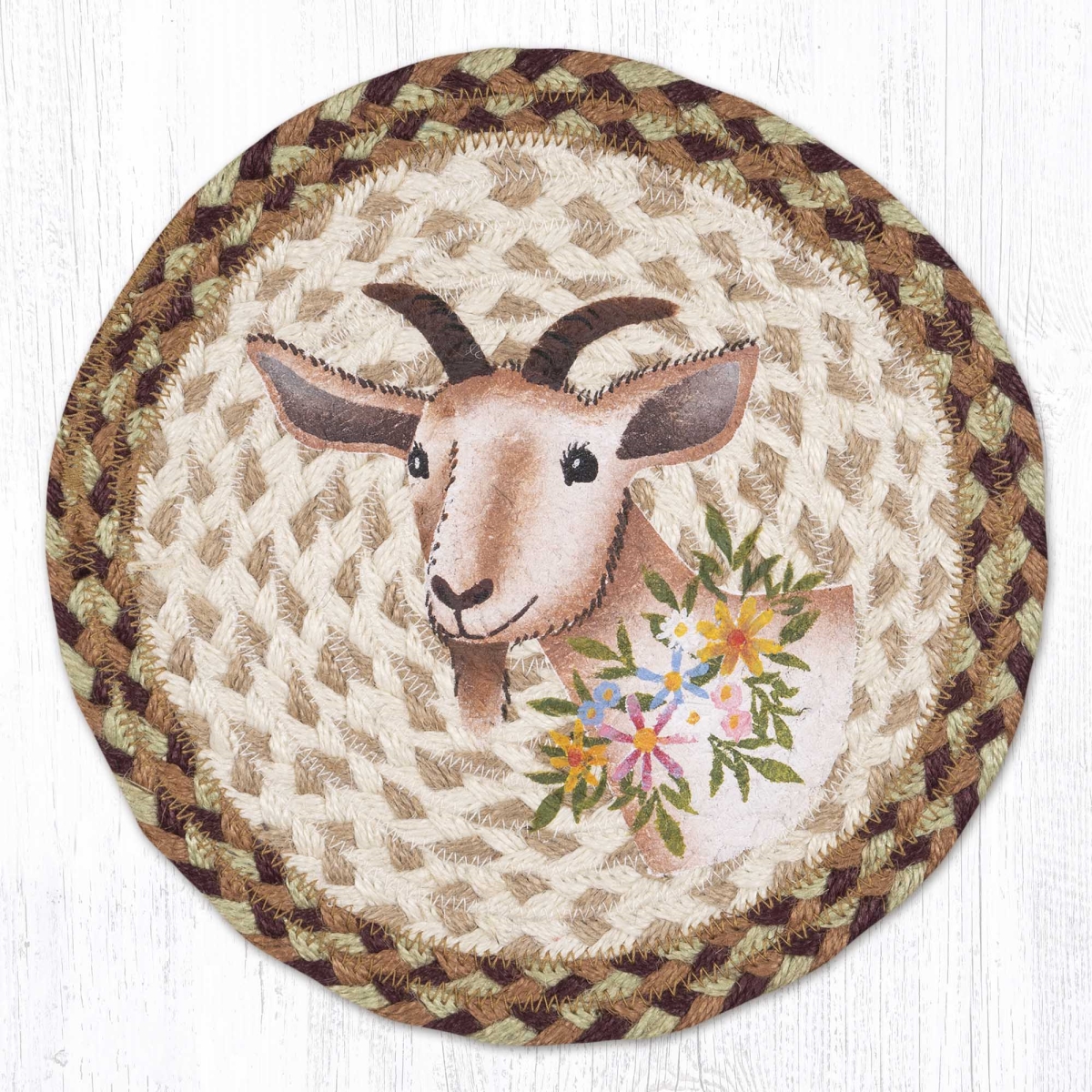 Picture of Earth Rug 80-413NG 10 x 10 in. MSPR-413 Nanny Goat Printed Braided Round Trivet&#44; Multi Color